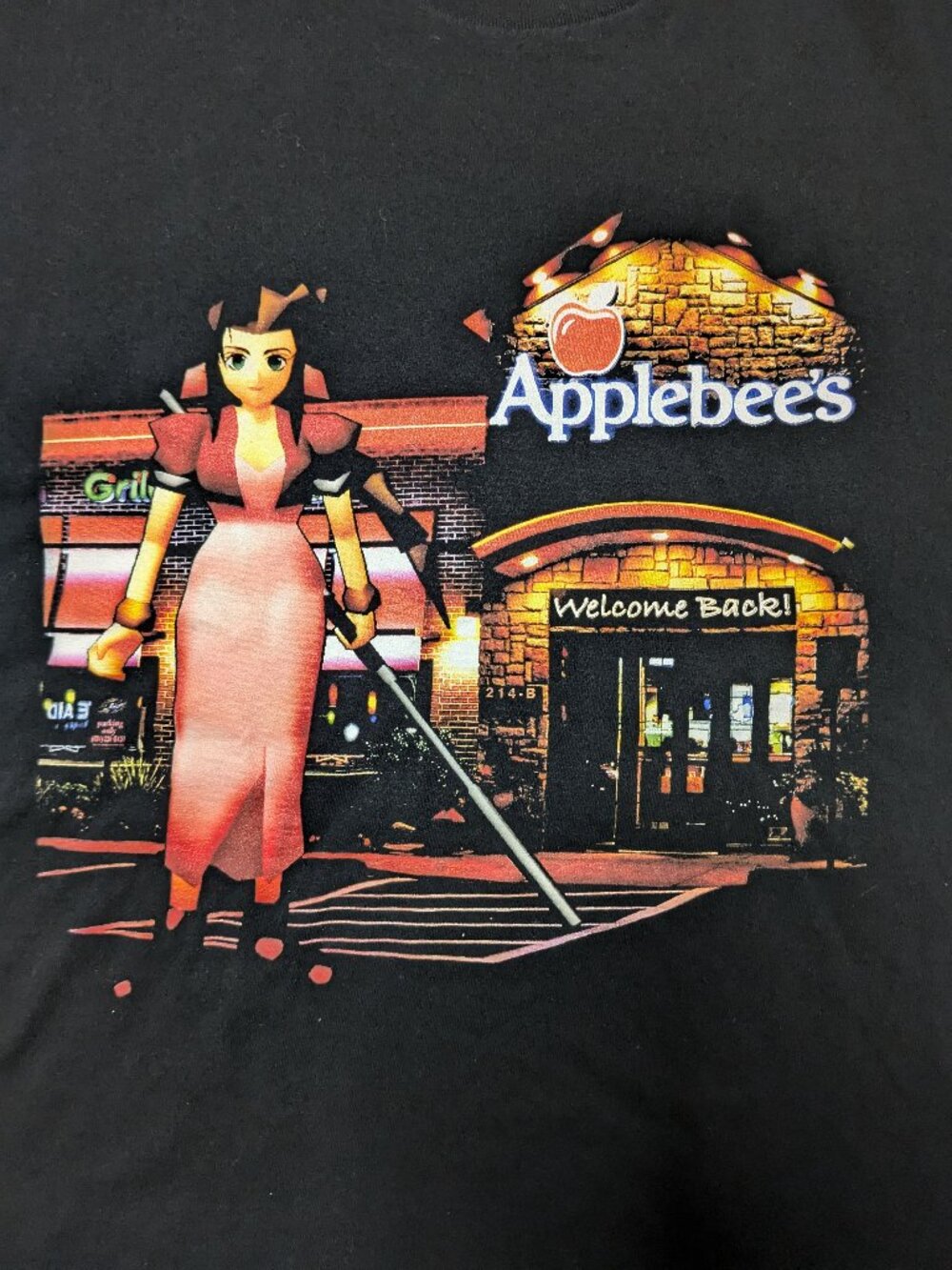 FINAL FANATASY VII Graphic Tee Viral Meme "Aerith At Applebee's"